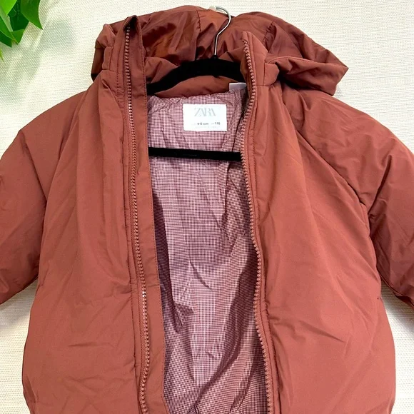 Zara Brown Red Puffer Jacket with Hood - Picture 2 of 8